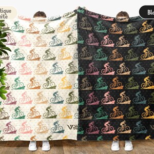 Vintage Cycling Gift Blanket, Retro Bicycle Lover Throw, Cozy Mountain Bike Blanket, Unique Outdoor Decor for Cyclists, Funny MTB Gift Throw afbeelding 1