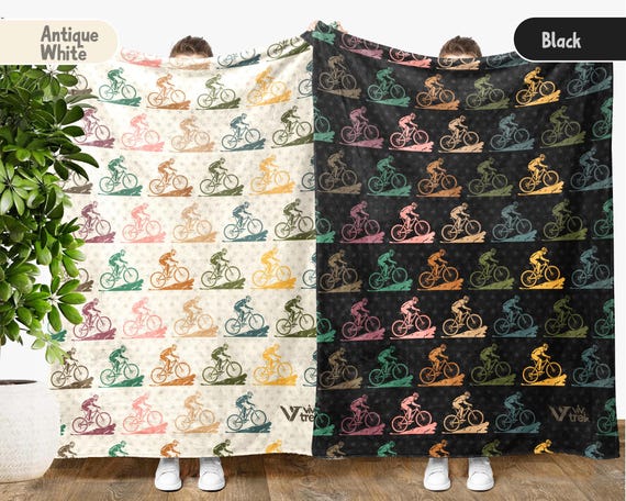 Vintage Cycling Gift Blanket, Retro Bicycle Lover Throw, Cozy Mountain Bike Blanket, Unique Outdoor Decor for Cyclists, Funny MTB Gift Throw