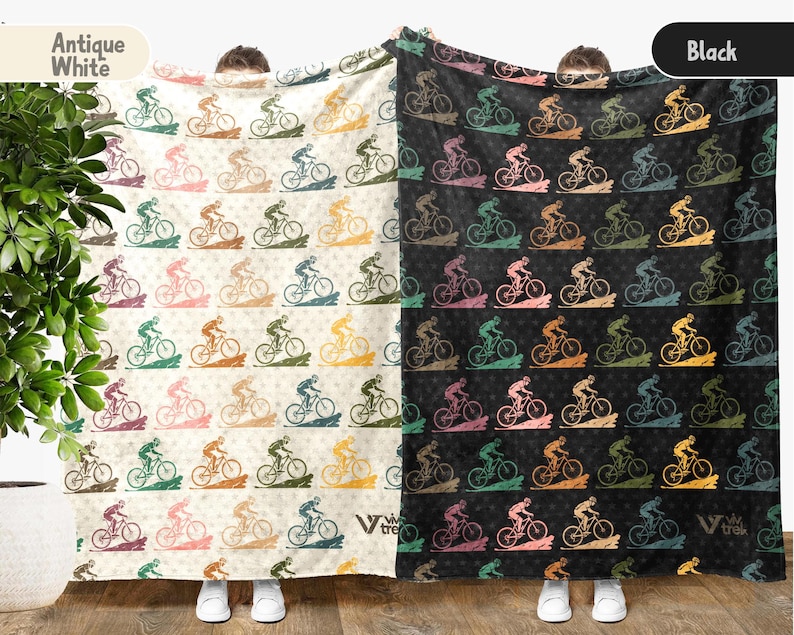 Vintage Cycling Gift Blanket, Retro Bicycle Lover Throw, Cozy Mountain Bike Blanket, Unique Outdoor Decor for Cyclists, Funny MTB Gift Throw afbeelding 1