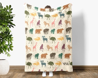 Retro Zoo Animal Blanket, Safari Zoo Throw, Cute Animal Decor, Zoo Animals Gift, Jungle Animal Blanket