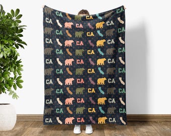 Retro California State Blanket, 4th of July Patriotic Gift, Vintage CA Lover Throw, American Inspired Blanket, Cozy Independence Day Decor