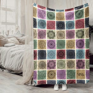 Vintage Mandala Art Blanket, Boho Throw Gift, Cozy Meditation Decor Blanket, Spiritual Yoga Art Throw, Intricate Bohemian Sofa Blanket