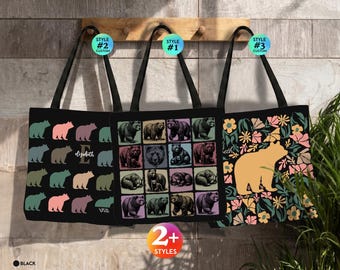 Bear Tote Bag, Vintage Wildlife Gift, Retro Bear Design Tote, Outdoor Adventure Bag, Nature Lover Everyday Tote