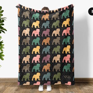 Bulldog Lover Blanket, Vintage Bulldog Throw Blanket, Easily Distracted By Bulldog Blanket, Animal Lover Gift, Retro Graphic Throw Black