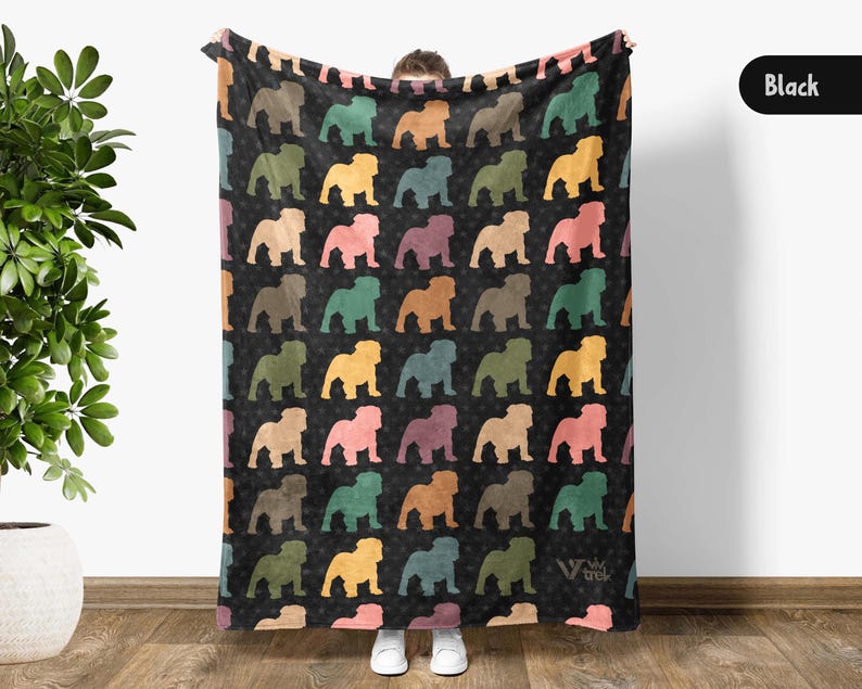 Bulldog Lover Blanket, Vintage Bulldog Throw Blanket, Easily Distracted By Bulldog Blanket, Animal Lover Gift, Retro Graphic Throw Black