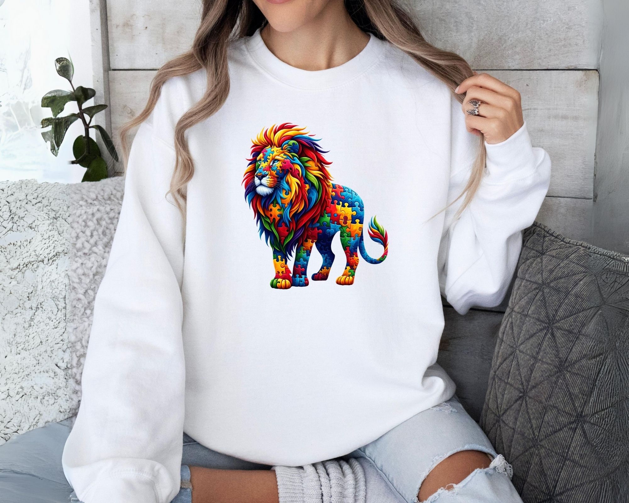 Lion Leo Zodiac Puzzle Pieces Autism Awareness Month Support Tshirt