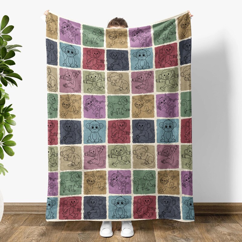 Monkey Print Pattern Hooded Blanket