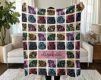 Custom Raccoon Gift Blanket, Vintage Raccoon Lover Throw Blanket, Easily Distracted By Raccoon Blanket, Trashy Gift, Vintage Throw Blanket