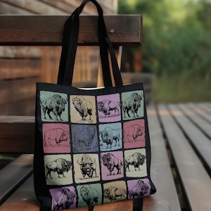 Bison Tote Bag, Retro Wildlife Lover Gift, Vintage Buffalo Design Tote, Nature Enthusiast Bag, Rustic Everyday Tote