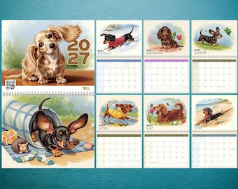 2027 Dachshund Wall Calendar, Cute Seasonal Wiener Dog Monthly Planner, Doxie Lover Pet Owner Gift, Sausage Dog Room Decor
