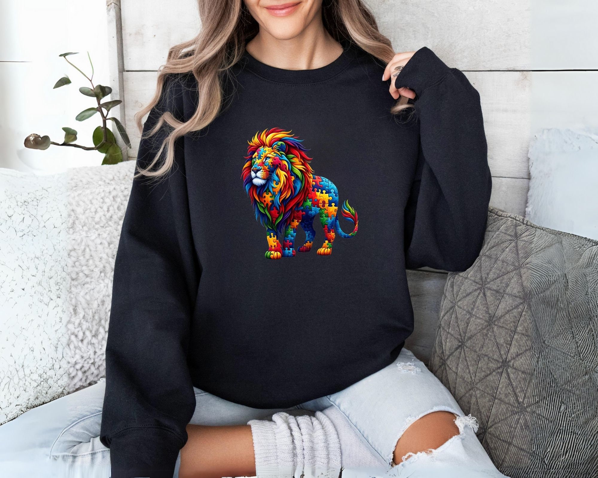 Lion Leo Zodiac Puzzle Pieces Autism Awareness Month Support Tshirt