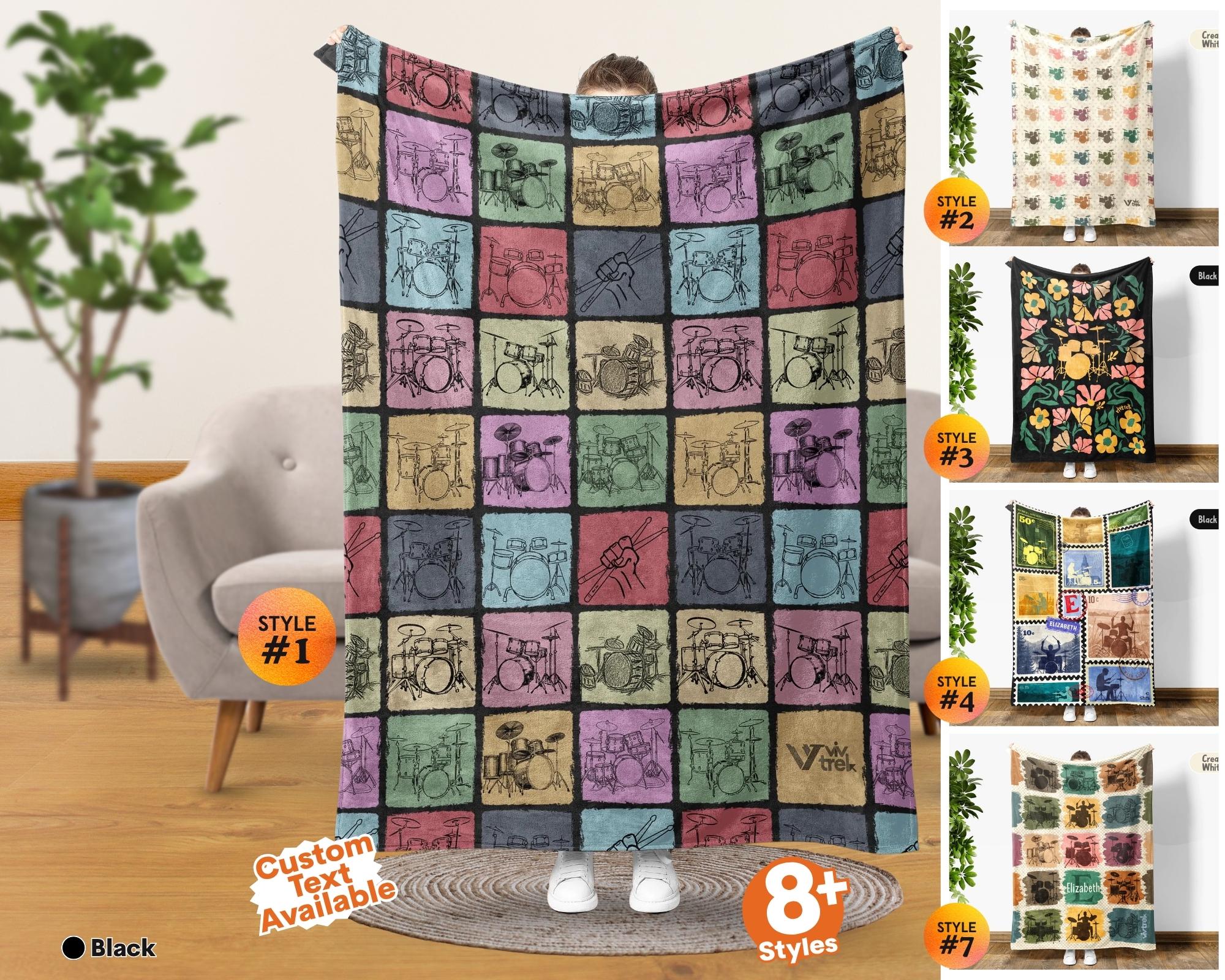 Vintage Drummer Gift Blanket, Retro Drum Lover Throw, Cozy