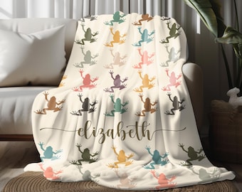 Personalized Vintage Frog Blanket Gift, Custom Name Gift For Frog Lover, Distressed Retro Cottagecore Blanket, Frog Goblincore Blanket