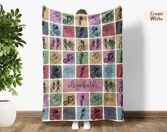 Custom Name Cycling Blanket, Personalized Cyclist Throw, Cozy Bike Lover Gift, Unique Cycling Decor, Custom Bicycle Blanket