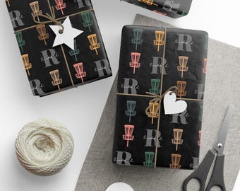 Personalized Name Disc Golf Wrapping Paper, Custom Initial Gift Wrap, Retro Sports Paper Roll, Disc Golf Lover Gift Wrap for Fans
