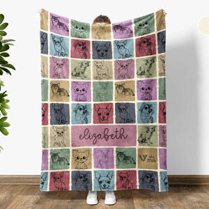 Custom Chihuahua Dog Gift Blanket, Vintage Personalized Name Chihuahua Lover Throw, Retro Dog Blanket, Cozy Chihuahua Graphic Blanket Gift