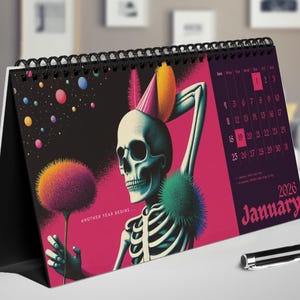 Funny 2026 Demotivational Desk Calendar, Sarcastic Skeleton Desktop Calendar Gag Gift for Men, Best Friends, Coworkers, Office Humor Gift