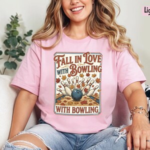 Bowling Shirt Fall In Love With Bowling Autumn Leaves Vintage Retro Alley Sport Sweatshirt Graphic Tee Bowler Hoodie Apparel Top