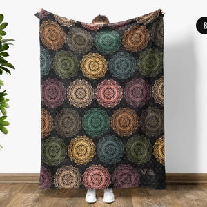 Mandala Art Blanket, Boho Throw Gift, Cozy Meditation Decor Blanket, Spiritual Yoga Art Throw, Intricate Bohemian Sofa Blanket