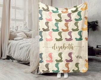 Custom Cobra Snake Blanket, Personalized Name Retro Reptile Throw, Unique Snake Lover Gift, Cozy Serpent Graphic Blanket Wild Animal Decor