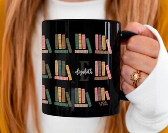 Personalized Book Lover Mug with Custom Name, Vintage Retro Reading Coffee Cup, Bookworm Gift for Her Him, Cozy Reader Library Mug