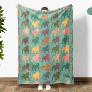 Bulldog Lover Blanket, Vintage Bulldog Throw Blanket, Easily Distracted By Bulldog Blanket, Animal Lover Gift, Retro Graphic Throw Spanish Green