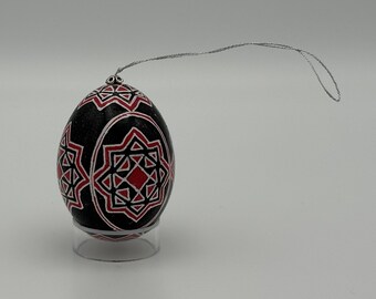 Chicken Shell Pysanka Ornament in Black and Red