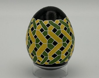 Chicken Shell Pysanka - Green and Yellow Weave