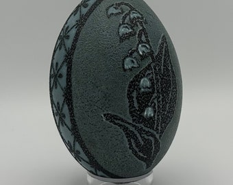 Emu Shell Pysanka - Etched Lily of the Valley