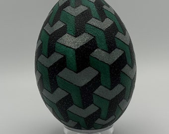 Emu Shell Pysanka - Etched 3D Geometric Design