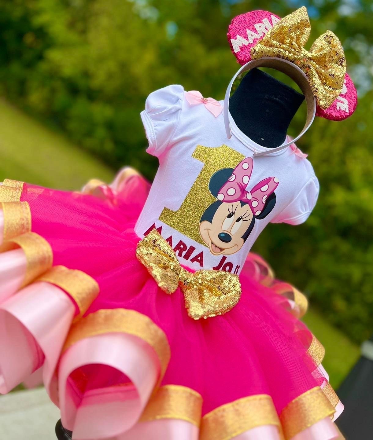 DreamJing Costume de Minnie Mouse pour femmes et filles adultes comprenant  une robe tutu à pois, des oreilles de souris, un anneau à cheveux et de