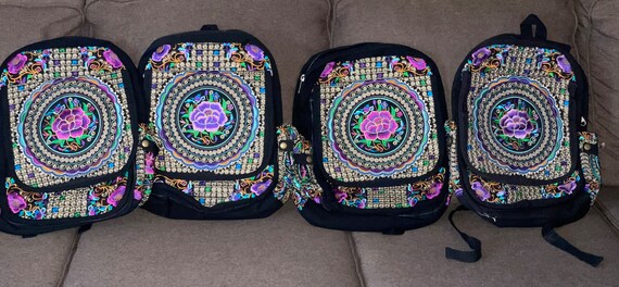 Black Embroidered Backpack with Intricate Patterns Handmade Embroidered Backpack: Kazakh Ethnic Silk Road  main image 4