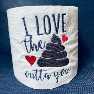 Adoro la tua roba, rotoli di carta igienica ricamati, carta igienica per San Valentino, regalo scherzoso, regalo scherzoso per le feste, carta igienica divertente e umoristica.