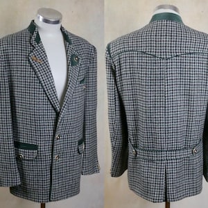 Trachten Blazer, Green & Gray Wool Mohair Blend Jacket, Size 46 Short US/UK