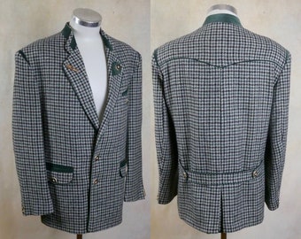 Trachten Blazer, Green & Gray Wool Mohair Blend Jacket, Size 46 Short US/UK