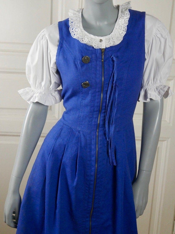 Blue Linen Jumper Dress, 1990s Austrian Vintage D… - image 1