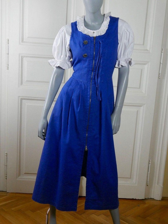 Blue Linen Jumper Dress, 1990s Austrian Vintage D… - image 2