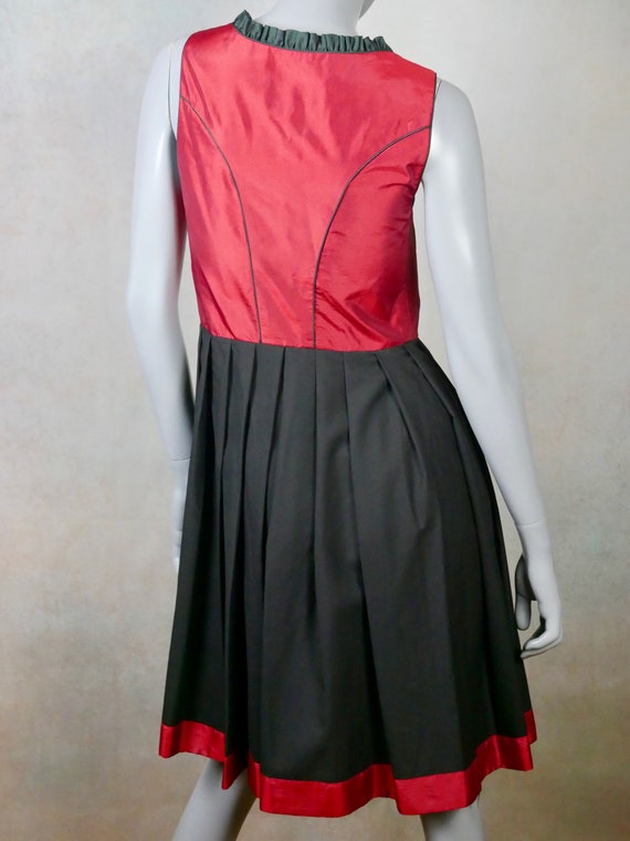 Dirndl Dress, Red Satin and Black with Green Apro… - image 4