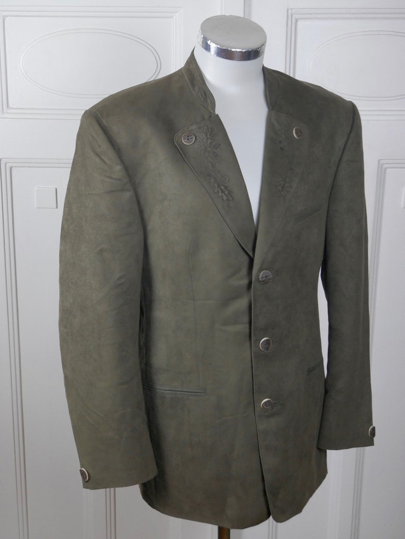 Size 42 USUK Soft Microfibre Blazer with Faux Antler Buttons Brown Faux Suede Trachten Jacket