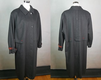 Charcoal Gray Long Coat, 1990s European Vintage Loden Wool Overcoat, Size XXL, 20 to 22 US, 24 to 26 UK
