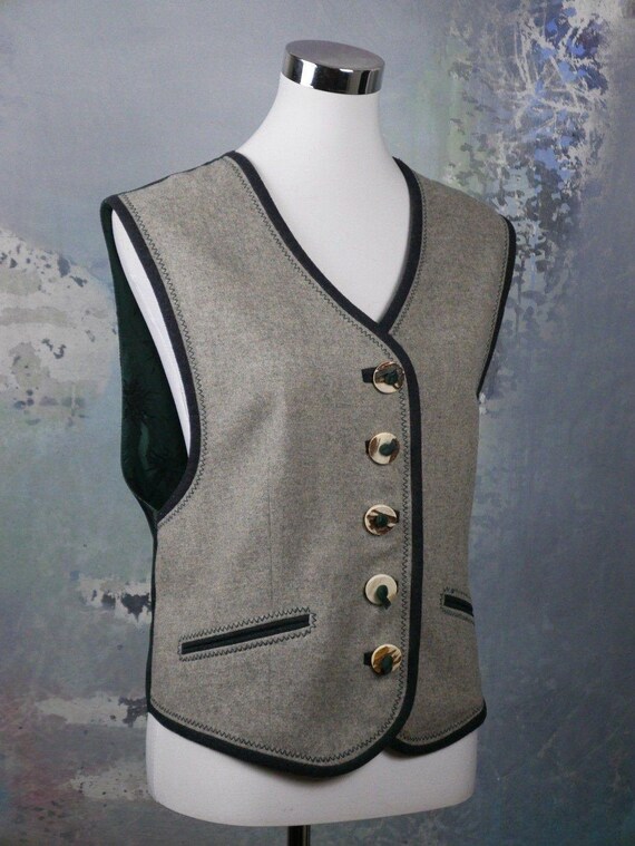 Gray Wool Vest, 1990s Austrian Vintage Waistcoat … - image 7