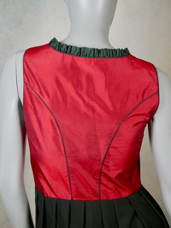 Dirndl Dress, Red Satin and Black with Green Apro… - image 6