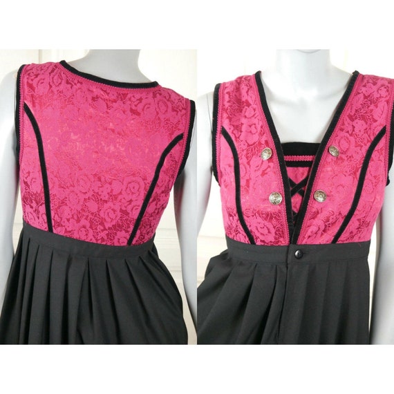 Dirndl, 1990s Bavarian Vintage Pink & Black Trach… - image 2