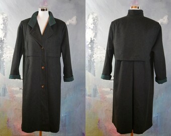 Charcoal Gray Loden Wool Coat, European Vintage Winter Overcoat: Size 14 US, 18 UK