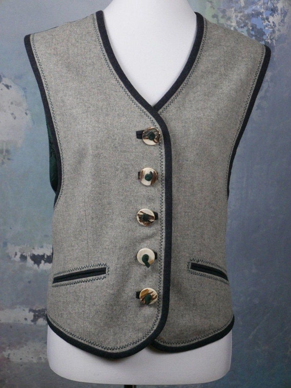 Gray Wool Vest, 1990s Austrian Vintage Waistcoat … - image 9