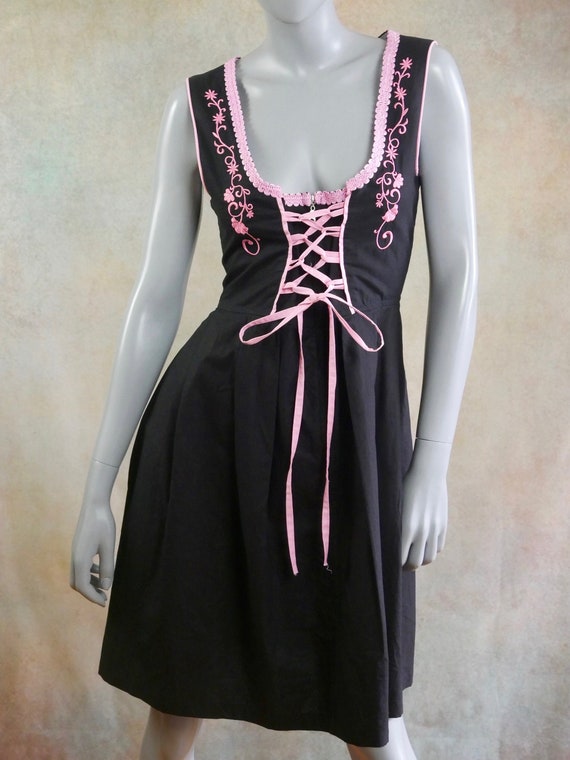 Octoberfest Dress, 1990s German Vintage Black & Pi