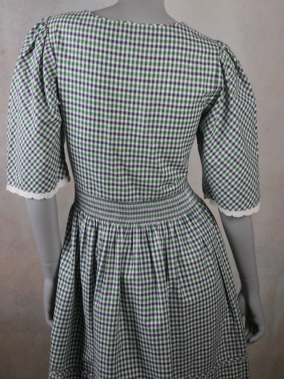 Cottagecore Dress, Green Purple and White Check C… - image 5