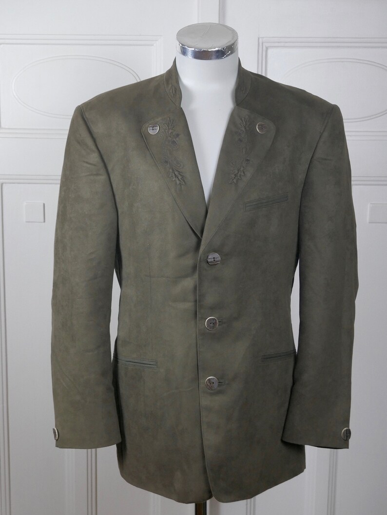 Size 42 USUK Soft Microfibre Blazer with Faux Antler Buttons Brown Faux Suede Trachten Jacket