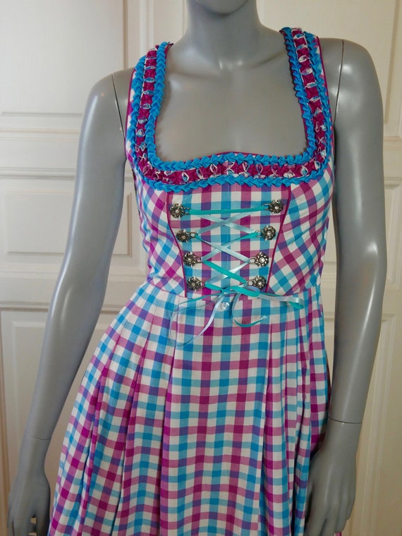 Dirndl Dress, Turquoise Fuchsia and White Tableclo