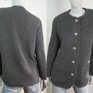 Gray Wool Jacket, 90s European Vintage Embroidered Jacket, Size 16 US, 20 UK